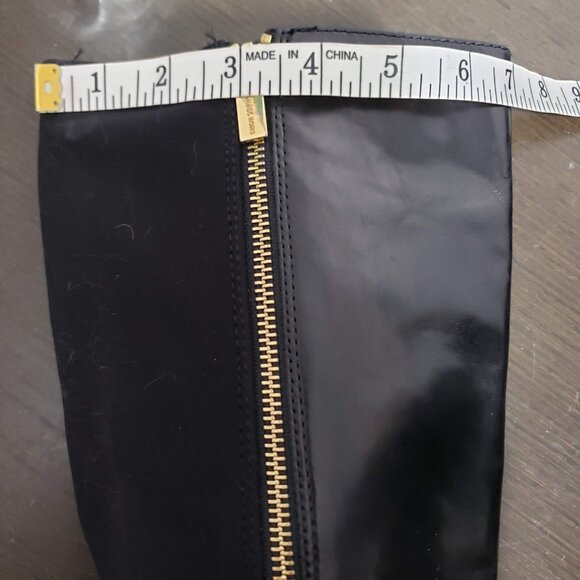 MICHAEL Michael Kors Hamilton Black Leather Stretch Zip Boots Gold Logo 7,5M - Picture 11 of 16